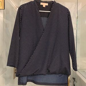 Michael Kors navy and white polka dot 3/4 sleeve blouse
